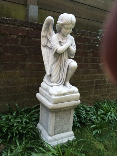 Angel kneeling on a pedestal, full solid cast stone statue, beautifully designed!!