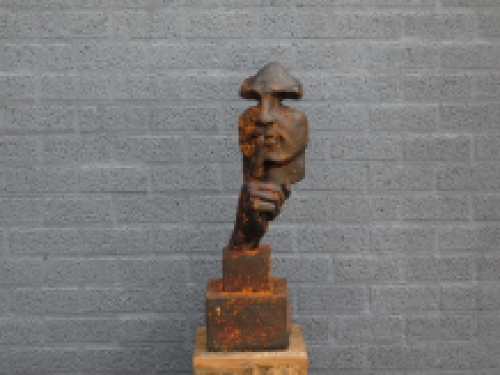 An exclusive and special statue of ''the whisperer'', polystein, sculpture as decoration