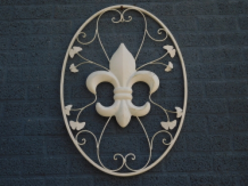 Groot Wandornament - Franse Lelie - Smeedijzer - Antiek-Wit