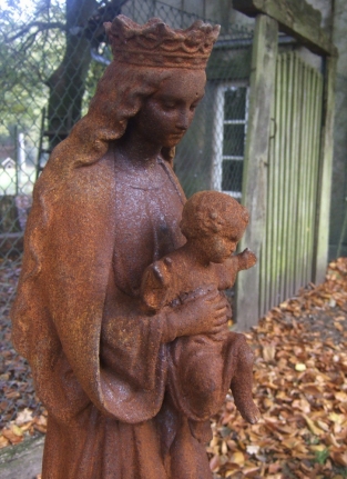 Madonna, maria met kind sculptuur - gietijzer