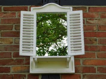 Mirror with window - wooden frame and doors - Old French White