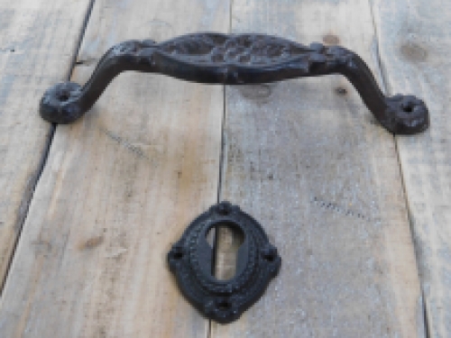 Door handle - brown with rosette cylinder lock suitable, cast iron