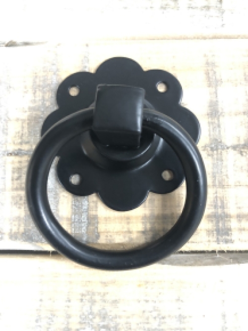 Drawer handle, Flower shape, Black, Powder coated, With ring, Furniture handles