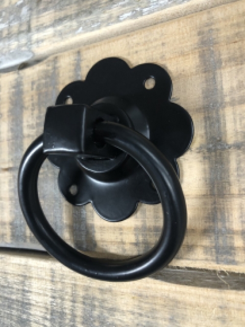 Drawer handle, Flower shape, Black, Powder coated, With ring, Furniture handles