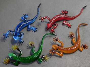 Gekko in kleur - handgeschilderd - metaal - wand deco