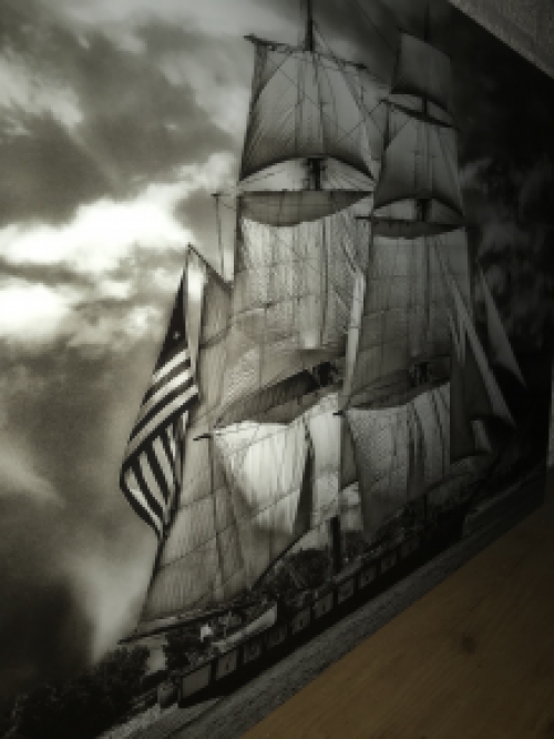 Art on glass showing a beautiful sailing ship