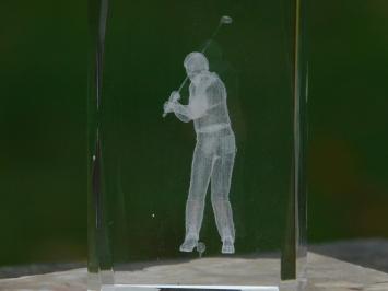 Exclusief beeld golfer in glas - 3D - voet van marmer