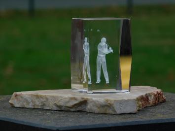 Exclusief beeld golfer in glas - 3D - voet van marmer