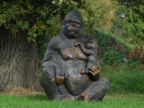 Exklusive Statue Gorilla mit Gorillababy - XXL - Polystone - detailliert