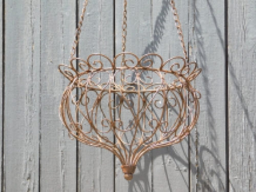 Hanging basket met muurhaak - donkerbruin met roest - vintage look