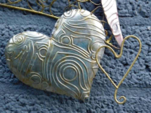 Wall ornament heart with hearts - metal with mother of pearl