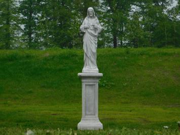 Sacred Heart statue on pedestal - solid stone