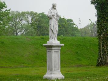 Sacred Heart statue on pedestal - solid stone