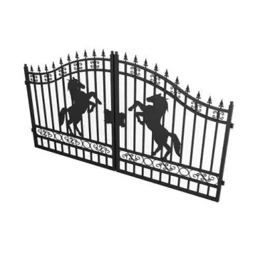 Beautiful black wrought iron gate – 496 cm wide – with rearing horse