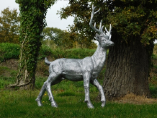 Statue Hirsch XL - silberfarbig - Polystone