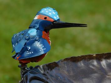 Handgemaakte Voederschaal / Vogelbad – Metaal – Ø 45 cm – Met IJsvogel