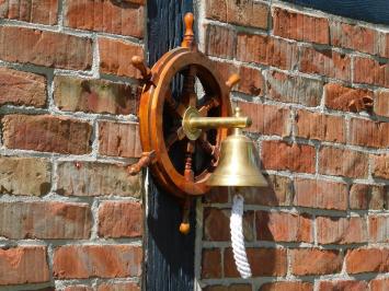 Steering wheel with bell - Hardwood - Wall Bell Brass