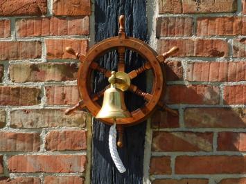 Steering wheel with bell - Hardwood - Wall Bell Brass