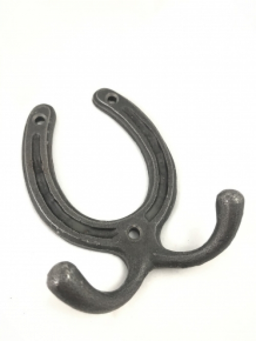 Wall coat rack horseshoe cast iron, 2 hooks, small