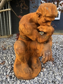 1 Sculptuur - gietijzeren beeld, de denker, geweldig mooi beeld!!