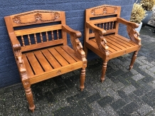 Antieke set stoelen, handgemaakt mooi houtsnijwerk. koloniaal hout, 1 MALIG!!