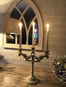 Candlestick 3-armed robust cast iron, old-white, super beautiful!!