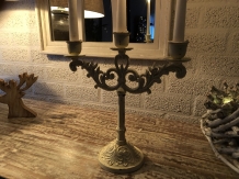 Candlestick 3-armed robust cast iron, old-white, super beautiful!!