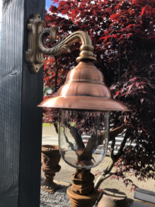Buitenlamp geheel koper-glas, koperen wandlamp, rustieke buitenlamp, buiten wandlamp voordeur, top kwaliteit!!