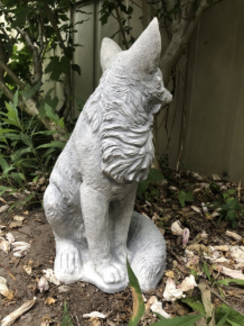 Fox, stone statue, fox animal figures, fox garden statues., stone white