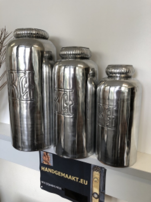 Vase Aluminium XL, Silber-Look, mit Beschriftung, sehr schön