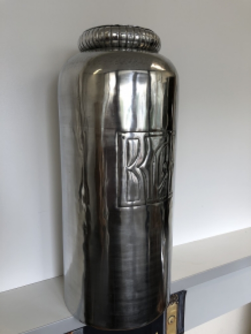 Vase Aluminium XL, Silber-Look, mit Beschriftung, sehr schön