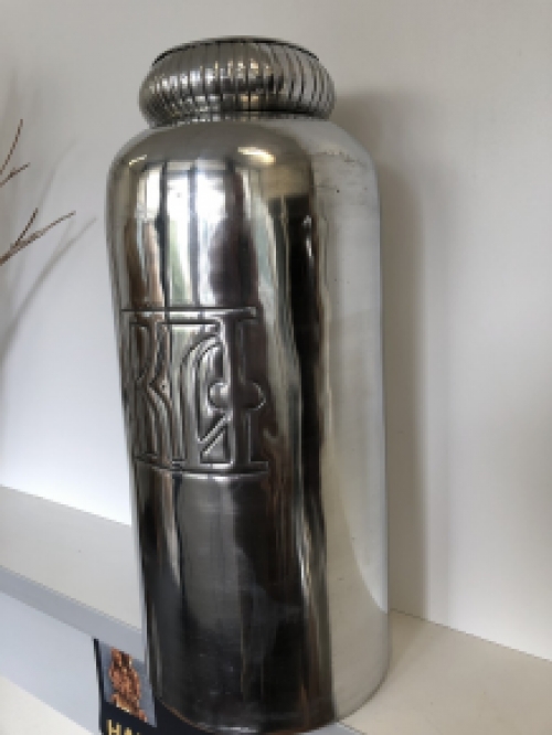 Vase Aluminium XL, Silber-Look, mit Beschriftung, sehr schön