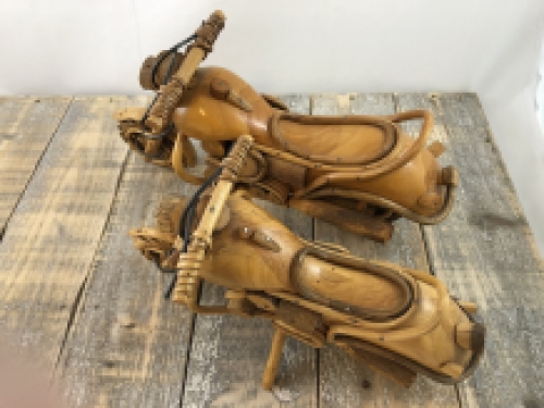 Set of handmade wooden motorcycles, lowriders.