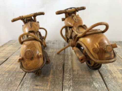 Set of handmade wooden motorcycles, lowriders.