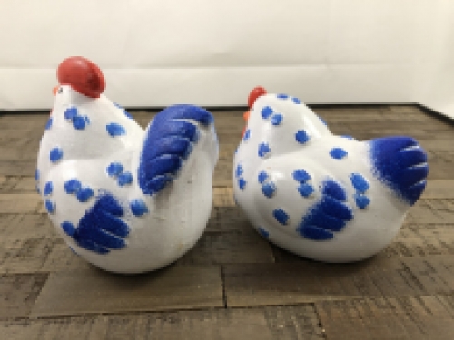 Rooster and Hen - hand-painted - ceramic