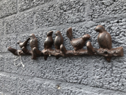 Beautiful branch with birds, cast iron with 5 coat hooks.