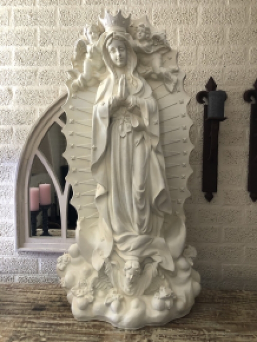 Forsy Mary statue with angels - polystone - cream and white