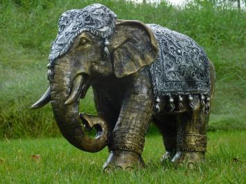 Olifant Beeld in Indiase Stijl – 60 x 45 cm – Goud / Zilver - Polystone