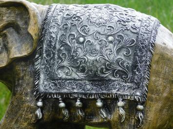 Olifant Beeld in Indiase Stijl – 60 x 45 cm – Goud / Zilver - Polystone