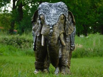 Olifant Beeld in Indiase Stijl – 60 x 45 cm – Goud / Zilver - Polystone