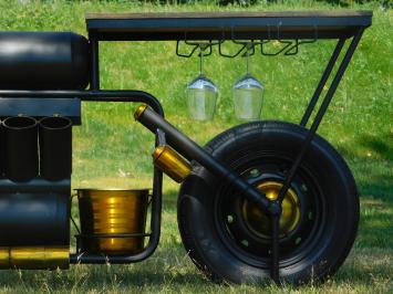 Industrial Motor Side Table | Bar Table - with Wine Bottle Holders and Wine Glass Rack