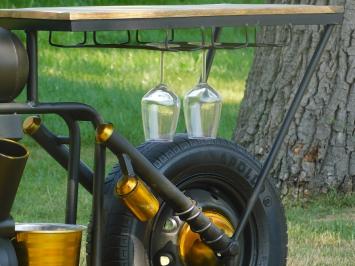 Industrial Motor Side Table | Bar Table - with Wine Bottle Holders and Wine Glass Rack