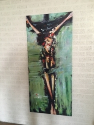 Large and beautiful abstract oil canvas of: Jesus on the cross.