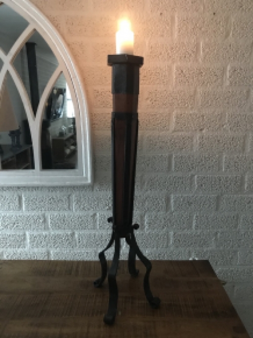 Candle holder / candle stand set, made of wrought iron and wood, robust!