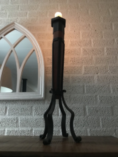 Candle holder / candle stand, made of wrought iron and wood, robust!