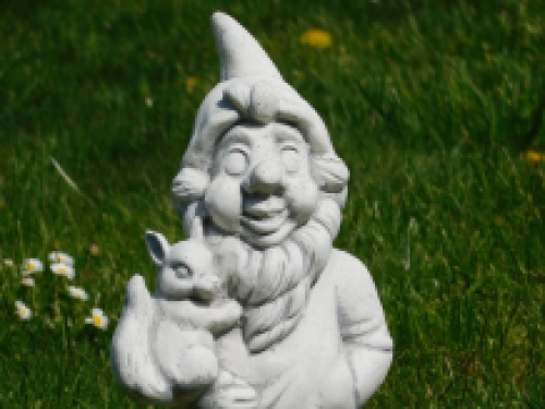 Statue gnome with squirrel - solid stone