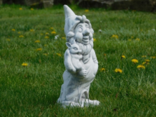 Statue gnome with squirrel - solid stone