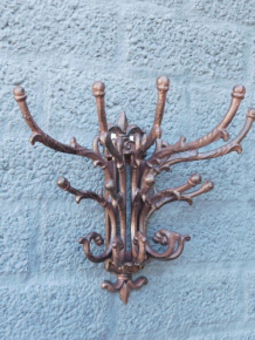 Coat hook, wall hook, multi hook, 15 hooks, cast iron brown.