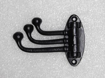 Swiveling Coat Hook (3-Hook) – Black Iron – Movable Wall Hook