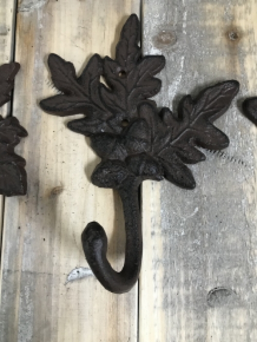 Coat hook in set, cast iron coat rack in antique brown as (2x) oak and maple